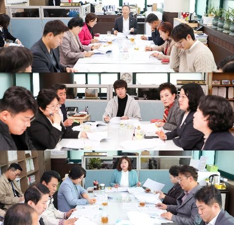 안산시의회 3개 상임위원회가 지난 5일 각 상임위원장실에서 안산시 집행부와 간담회를 개최했다. 사진 위부터 차례대로 기획행정위원회와 문화복지위원회, 도시환경위원회가 간담회를 진행하고 있는 모습.