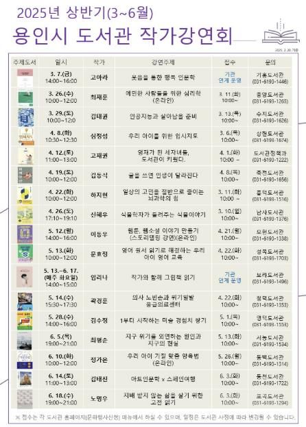 용인특례시 도서관 상반기 연중 작가강연회 일정