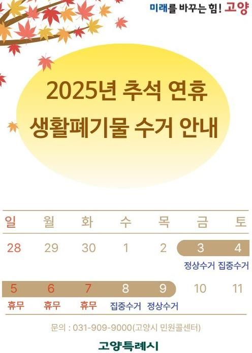 추석 연휴기간 쓰레기 수거 안내문