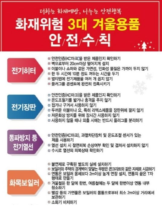 홍성소방서, 겨울철 난방연료 사용 안전수칙