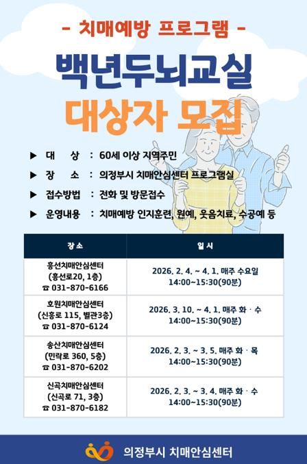 의정부시 치매안심센터, 상반기 치매예방프로그램 ‘백년두뇌교실 1기’ 운영