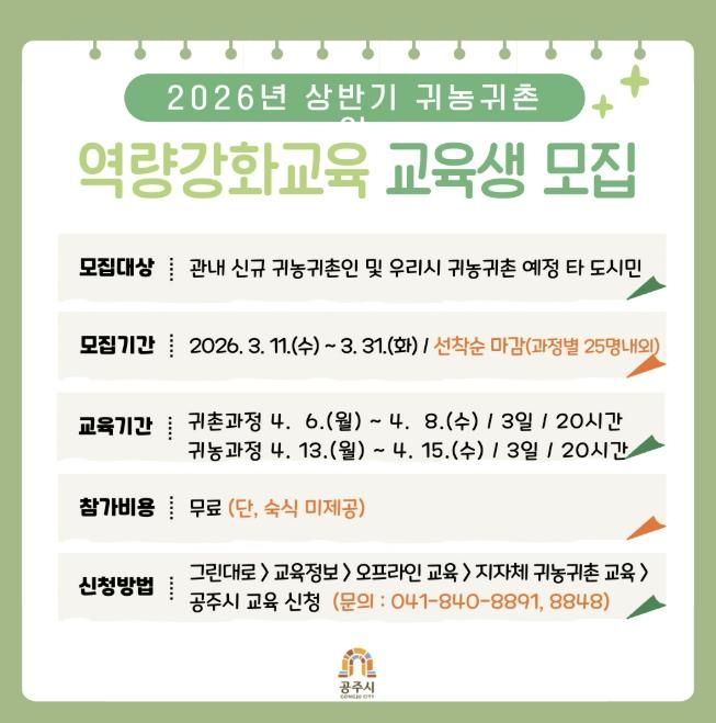 귀농귀촌인 역량강화 교육 홍보 안내문