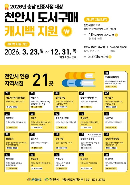 1. 천안시 도서구매 캐시백 지원 홍보문.